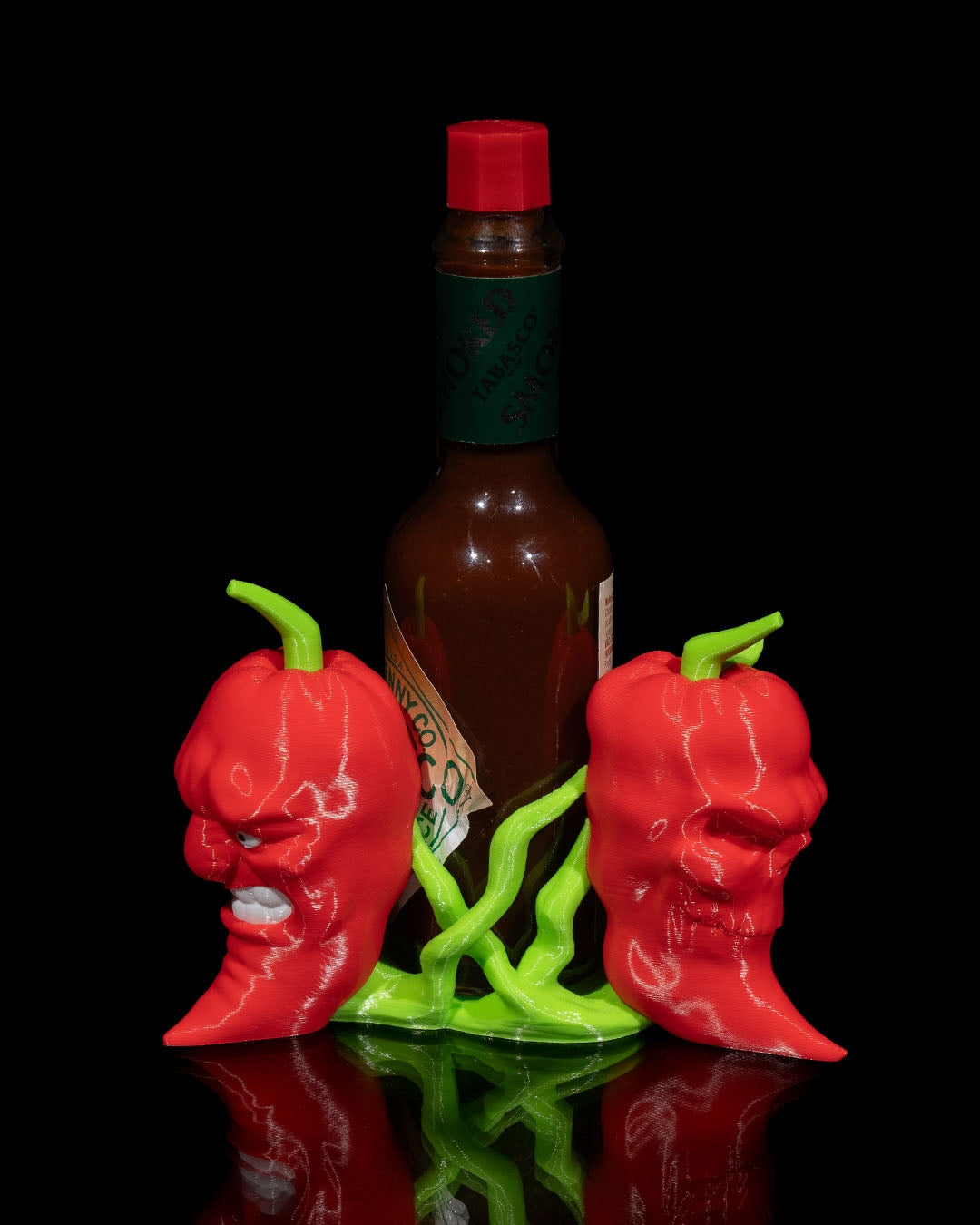 showcasing the all in one pepper in the heat range tobasco holder manufactured by chuganations 3d lab