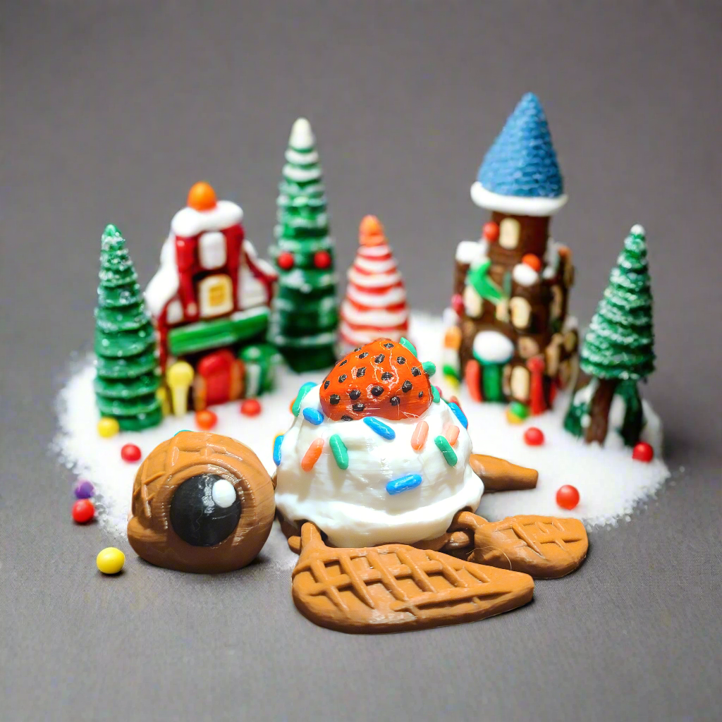 dessurtle fidget with candy village in the background for show.