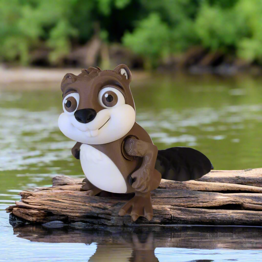 nibbles the beaver fidget on a log near a riverbank