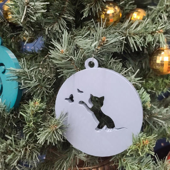 cat chasing butterflies ornament