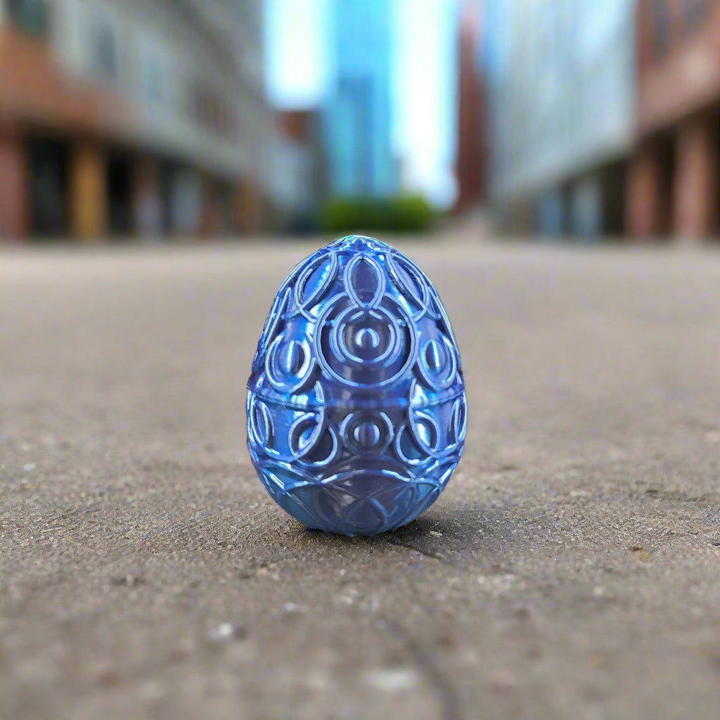 egg covered with celestial rings in the city