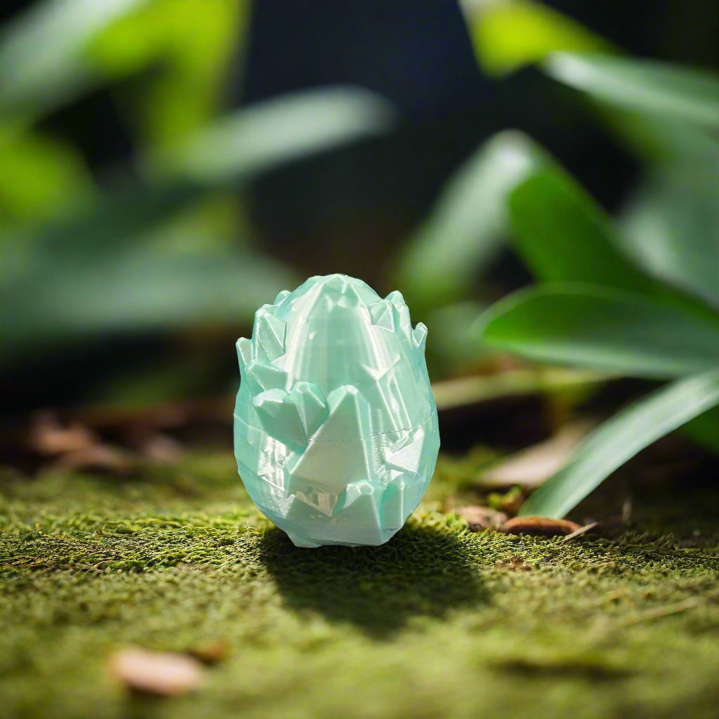 mint green egg covered with crystals.