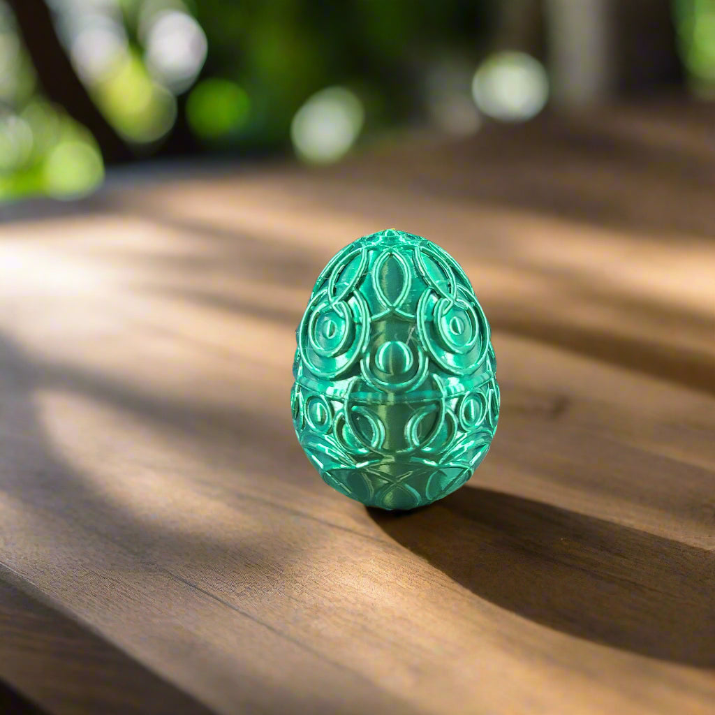 candy green egg adorned with celestial rings