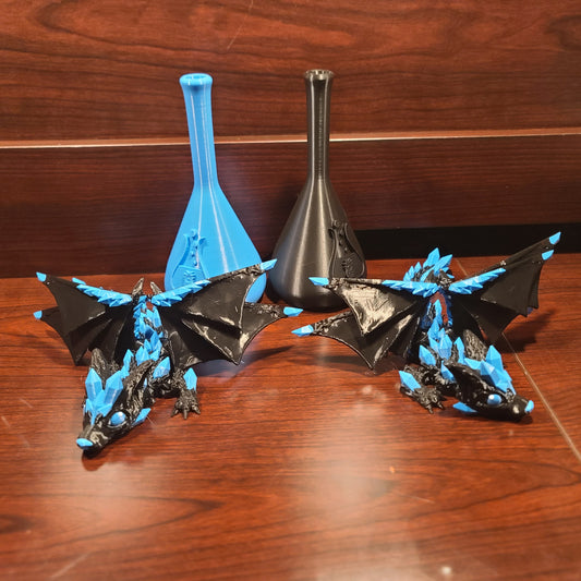 blue crystal dragon with beakers