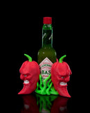 showcasing the yesh (similar to angry) face pepper in the heat range tobasco holder manufactured by chuganations 3d lab