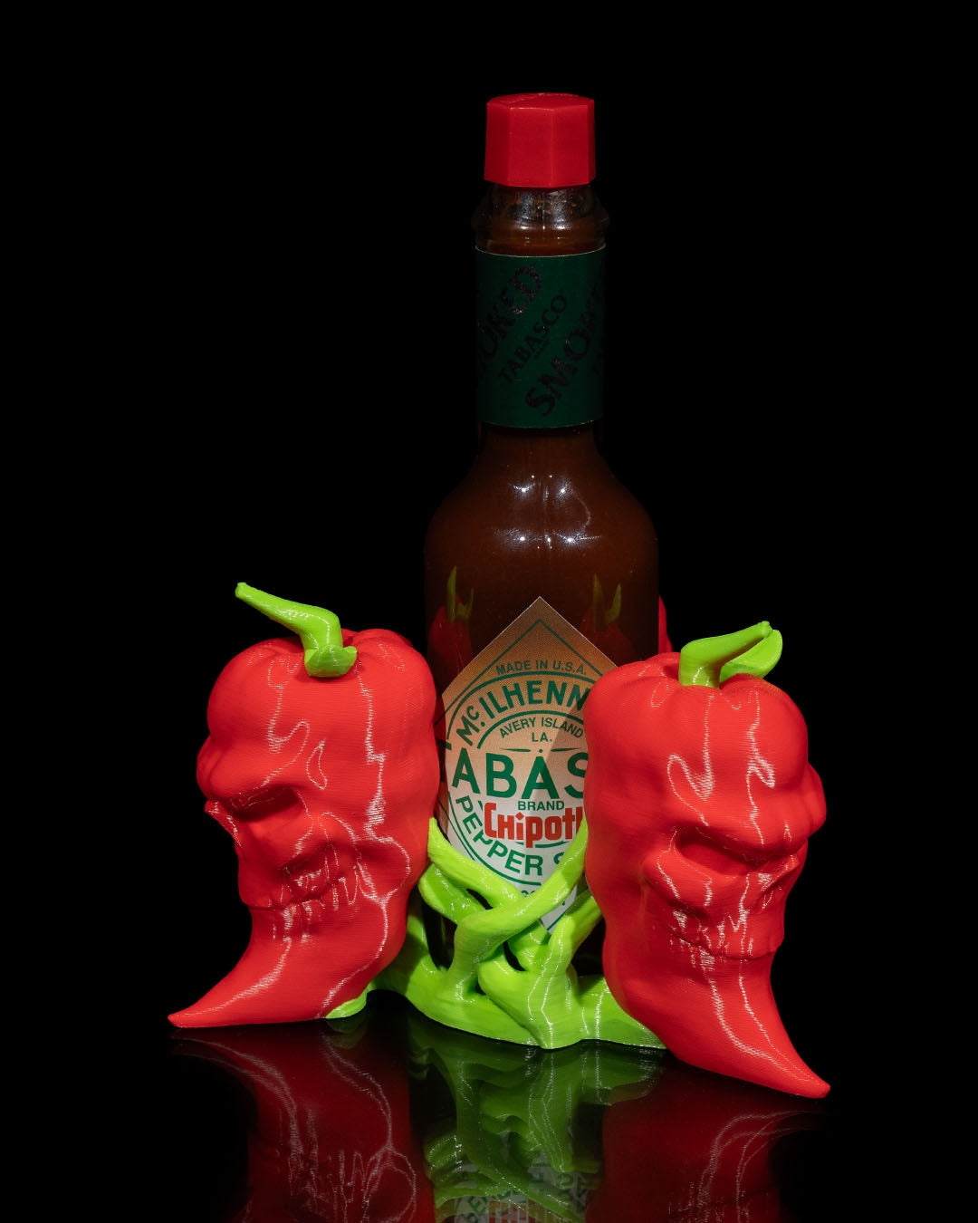 showcasing the reaper face pepper in the heat range tobasco holder manufactured by chuganations 3d lab