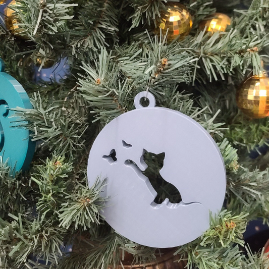 cat chasing butterflies ornament