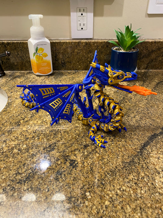 royal articulating blue and gold dragon fidget